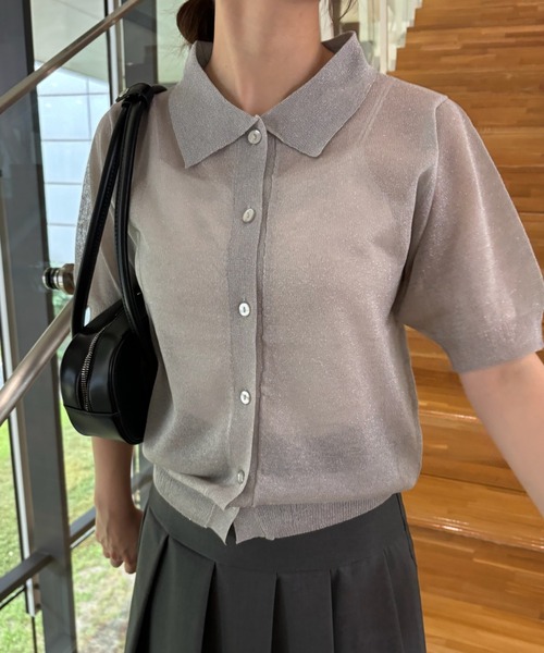 Birthday room（バースデイルーム）の「シアーラメニットポロ（ポロシャツ・レディース・ブラック/グレー・FREE）」の14枚目の写真