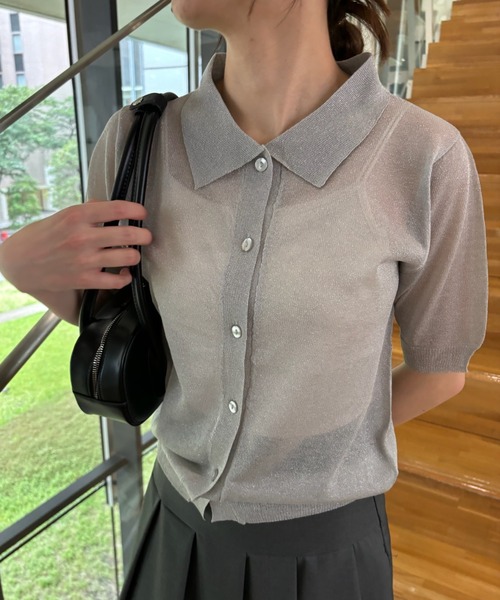 Birthday room（バースデイルーム）の「シアーラメニットポロ（ポロシャツ・レディース・ブラック/グレー・FREE）」の15枚目の写真