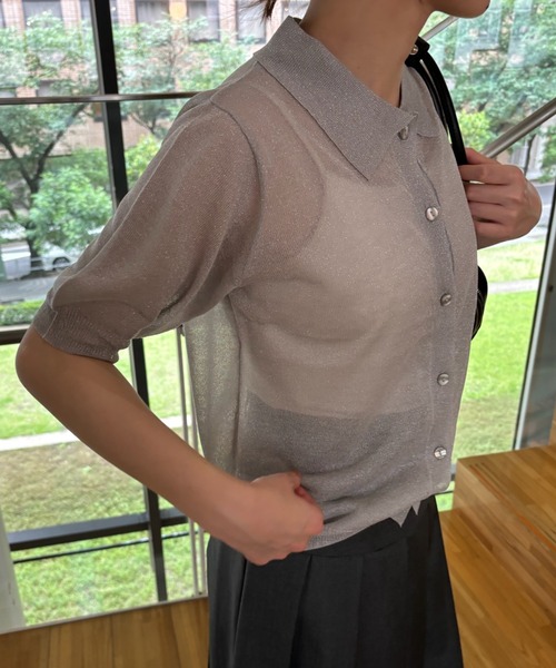 Birthday room（バースデイルーム）の「シアーラメニットポロ（ポロシャツ・レディース・ブラック/グレー・FREE）」の17枚目の写真