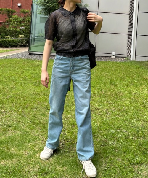 Birthday room（バースデイルーム）の「シアーラメニットポロ（ポロシャツ・レディース・ブラック/グレー・FREE）」の9枚目の写真