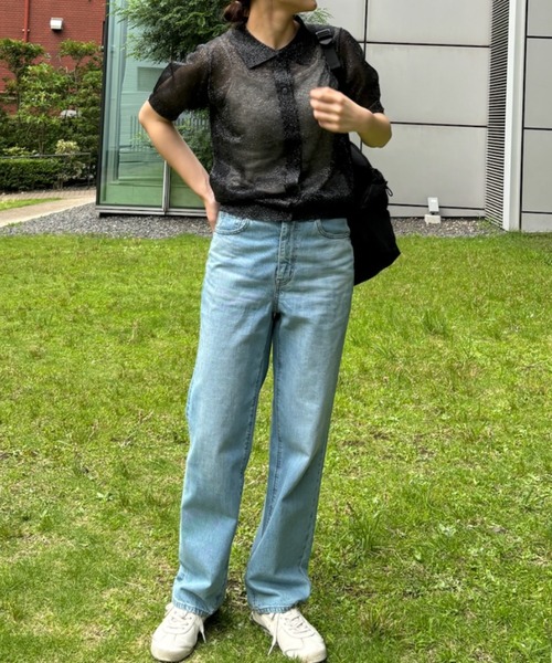 Birthday room（バースデイルーム）の「シアーラメニットポロ（ポロシャツ・レディース・ブラック/グレー・FREE）」の10枚目の写真