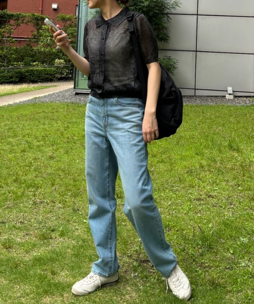 Birthday room（バースデイルーム）の「シアーラメニットポロ（ポロシャツ・レディース・ブラック/グレー・FREE）」の11枚目の写真