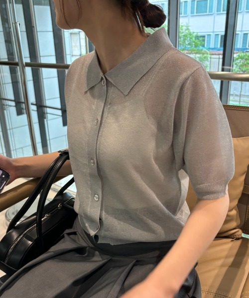 Birthday room（バースデイルーム）の「シアーラメニットポロ（ポロシャツ・レディース・ブラック/グレー・FREE）」の19枚目の写真