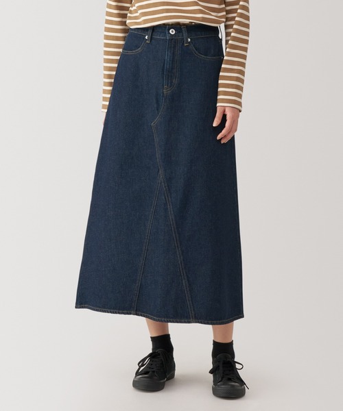 無印良品（ムジルシリョウヒン）の「婦人　木の実から作ったカポック混　デニムＡラインスカート（デニムスカート・レディース・ライトブルー/ダークネイビー・S/M/L/XL）」の2枚目の写真