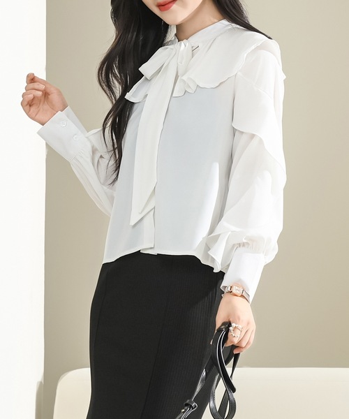 Lace Ladies（レースレディース）の「【2点セット】フリル ブラウス キャミソール ロング ワンピース セットアップ（ワンピース・レディース・グレー/ブラック・S/FREE）」の4枚目の写真