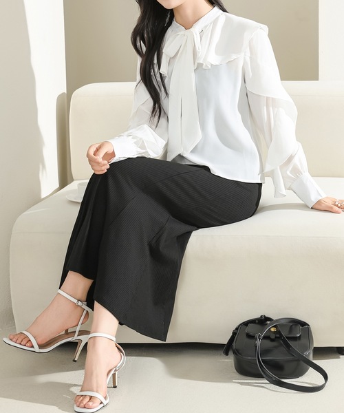 Lace Ladies（レースレディース）の「【2点セット】フリル ブラウス キャミソール ロング ワンピース セットアップ（ワンピース・レディース・グレー/ブラック・S/FREE）」の5枚目の写真