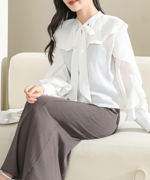 Lace Ladies（レースレディース）の「【2点セット】フリル ブラウス キャミソール ロング ワンピース セットアップ（ワンピース・レディース・グレー/ブラック・S/FREE）」の11枚目の写真