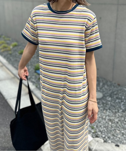 mi via loca(ミヴィアロカ)の「【2WAY】マルチボーダーテレコ半袖ワンピース(ワンピース・レディース・ブラック系/ブルー系/ピンク系・FREE)」の11枚目の写真