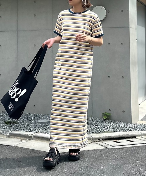 mi via loca(ミヴィアロカ)の「【2WAY】マルチボーダーテレコ半袖ワンピース(ワンピース・レディース・ブラック系/ブルー系/ピンク系・FREE)」の14枚目の写真