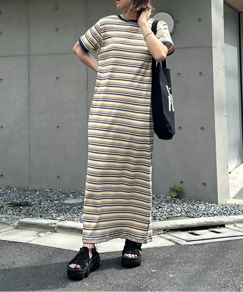 mi via loca(ミヴィアロカ)の「【2WAY】マルチボーダーテレコ半袖ワンピース(ワンピース・レディース・ブラック系/ブルー系/ピンク系・FREE)」の18枚目の写真