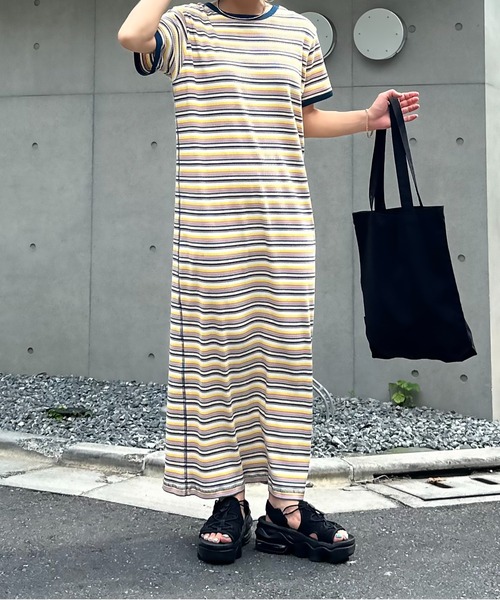 mi via loca(ミヴィアロカ)の「【2WAY】マルチボーダーテレコ半袖ワンピース(ワンピース・レディース・ブラック系/ブルー系/ピンク系・FREE)」の15枚目の写真