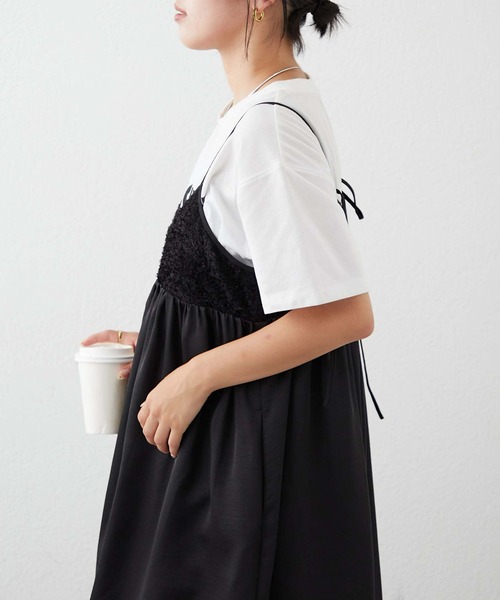 CIAOPANIC TYPY（チャオパニックティピー）の「2WAYフェザー切替ナイロンキャミワンピース（ワンピース・レディース・カーキ/ブラック/オフホワイト・ONE SIZE）」の9枚目の写真