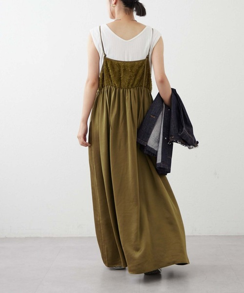 CIAOPANIC TYPY（チャオパニックティピー）の「2WAYフェザー切替ナイロンキャミワンピース（ワンピース・レディース・カーキ/ブラック/オフホワイト・ONE SIZE）」の16枚目の写真