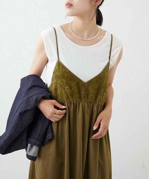 CIAOPANIC TYPY（チャオパニックティピー）の「2WAYフェザー切替ナイロンキャミワンピース（ワンピース・レディース・カーキ/ブラック/オフホワイト・ONE SIZE）」の19枚目の写真