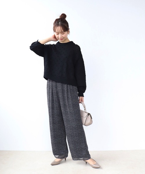 Jines(ジネス)の「サテン切り替えドットイージーパンツ(その他パンツ・レディース・ホワイト/ブラック・38)」の3枚目の写真