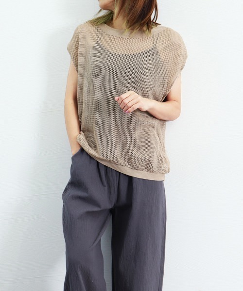 Miniministore(ミニミニストア)の「透かし編みトップス サマーニット 重ね着(ニット/セーター・レディース・オフホワイト/カーキ/ベージュ/ブラック・FREE)」の3枚目の写真