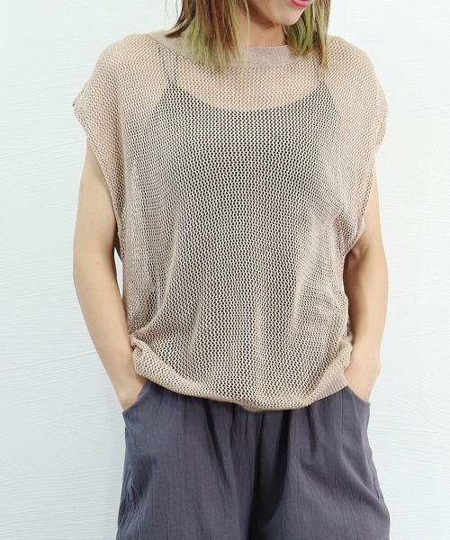 Miniministore(ミニミニストア)の「透かし編みトップス サマーニット 重ね着(ニット/セーター・レディース・オフホワイト/カーキ/ベージュ/ブラック・FREE)」の16枚目の写真