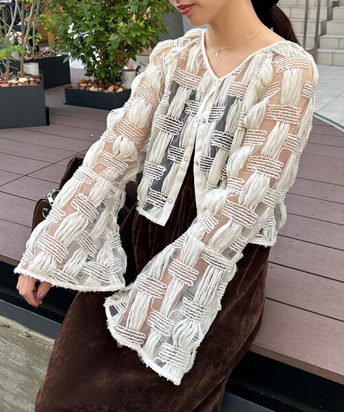 Kastane(カスタネ)の「【前後2WAY】格子レース2WAYカーディガン(シャツ/ブラウス・レディース・ブラック/アイボリー・FREE)」の4枚目の写真