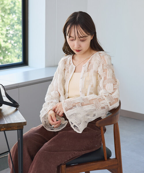 Kastane(カスタネ)の「【前後2WAY】格子レース2WAYカーディガン(シャツ/ブラウス・レディース・ブラック/アイボリー・FREE)」の21枚目の写真