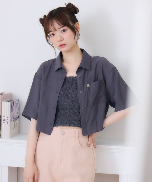 ems excite（エムズエキサイト）の「プレート付きシャツ＆キャミSET（シャツ/ブラウス・レディース・ナチュラル/ブルー/ダークグレー・FREE）」の13枚目の写真