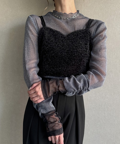junoah(ジュノア)の「バックリボンファービスチェ(キャミソール・レディース・グレー/ブラック/アイボリー・MEDIUM/LARGE/X-LARGE)」の15枚目の写真