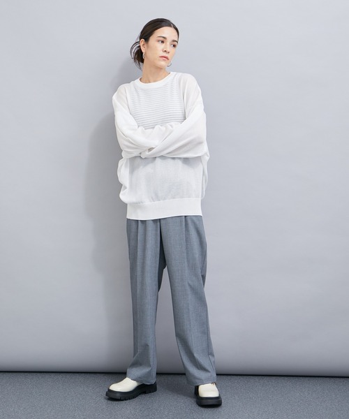 le cercle ADAM ET ROPE'(ルセルクルアダムエロペ)の「シアーオーバーニット(ニット/セーター・レディース・ダークブラウン/ブラック/ホワイト・FREE)」の6枚目の写真