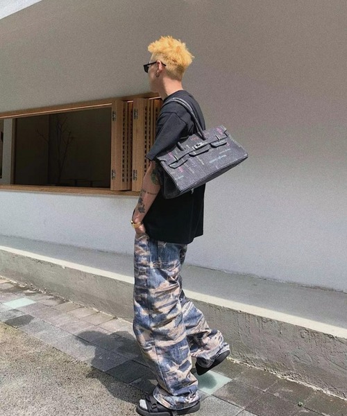 DEVICE（デバイス）の「トロンプルイユ柄 韓国 古着風 ダメージ ウォッシュ デニム エフェクト ワイド パンツ（デニムパンツ・レディース・ブルー・FREE）」の12枚目の写真