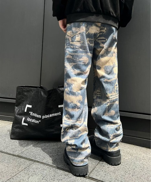 DEVICE（デバイス）の「トロンプルイユ柄 韓国 古着風 ダメージ ウォッシュ デニム エフェクト ワイド パンツ（デニムパンツ・レディース・ブルー・FREE）」の18枚目の写真