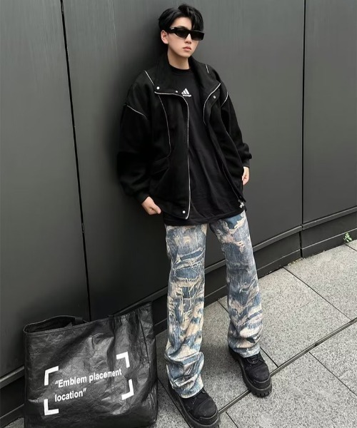 DEVICE（デバイス）の「トロンプルイユ柄 韓国 古着風 ダメージ ウォッシュ デニム エフェクト ワイド パンツ（デニムパンツ・レディース・ブルー・FREE）」の22枚目の写真