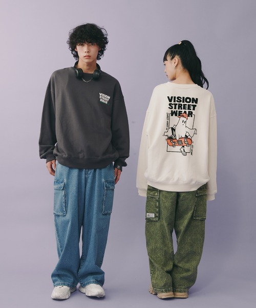 トレーナー スウェット 「VISION STREET WEAR」オリジナルグラフィック ゴーストイラストスウェットトレーナー レディース メンズ VISION STREET WEAR トレーナー スウェット 「VISION WEAR