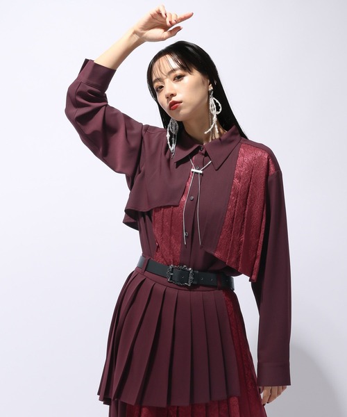 HARE ハレ ジャガード アシメプリーツシャツ ブルー セール】ジャガードアシメプリーツシャツ(HARE)（シャツ