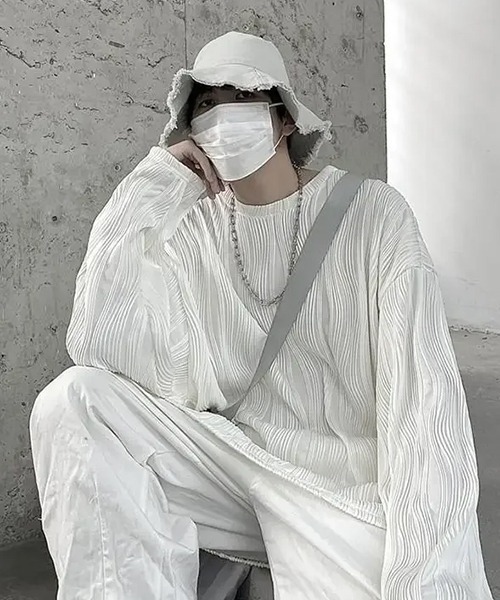 almo(アルモ)の「シワ加工デザインオーバーサイズロンT/カットソー(NEZ)(Tシャツ/カットソー・メンズ・ブラック/ホワイト・FREE)」の7枚目の写真