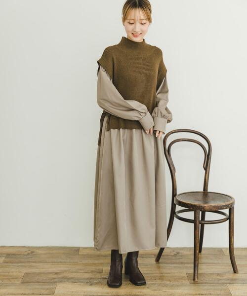 ITEMS URBANRESEARCH（アイテムズ アーバンリサーチ）の「ニットベストドッキングワンピース（ワンピース・レディース・チャコールグレー/ブラウン/ネイビー・FREE）」の21枚目の写真