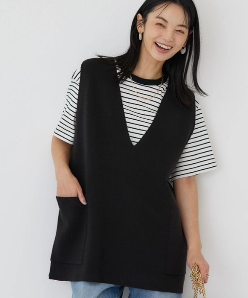 AMERICAN HOLIC（アメリカンホリック）の「ＶネックＷポケットニットベスト（ベスト・レディース・杢グレー/ブラック・FREE）」の2枚目の写真