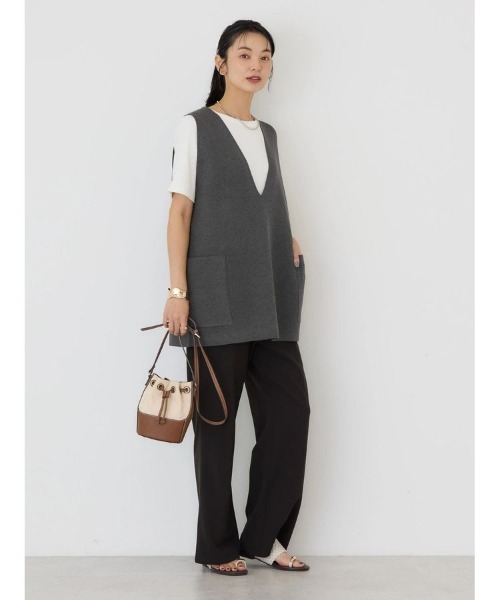 AMERICAN HOLIC（アメリカンホリック）の「ＶネックＷポケットニットベスト（ベスト・レディース・杢グレー/ブラック・FREE）」の8枚目の写真