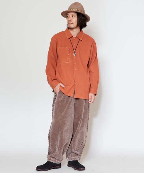 チャイハネ（チャイハネ）の「【チャイハネ】シェパベMEN'Sシャツ S（シャツ/ブラウス・メンズ・オレンジ/ブラック/ホワイト/ベージュ・S）」の7枚目の写真