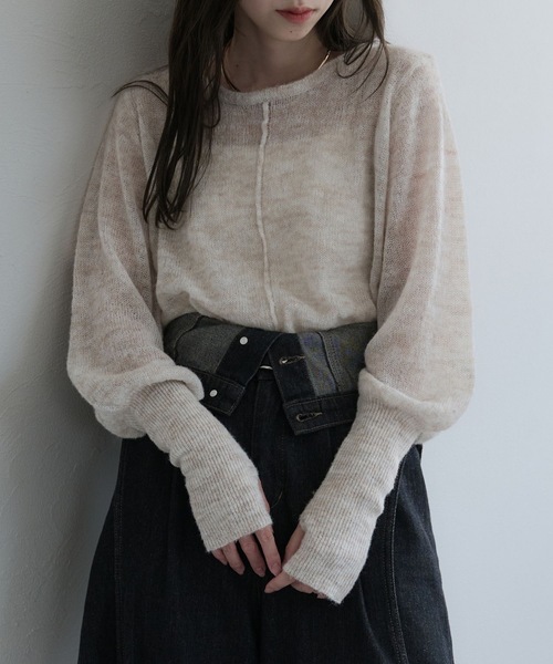 raffime（ラフィミー）の「【Raffime】袖ボリュームシアーニットプルオーバー（ニット/セーター・レディース・ブルー/ベージュ系その他/ピンク系その他/ベージュ系その他2/イエロー/アイボリー/ライトブラウン/クリーム・フリー）」の9枚目の写真