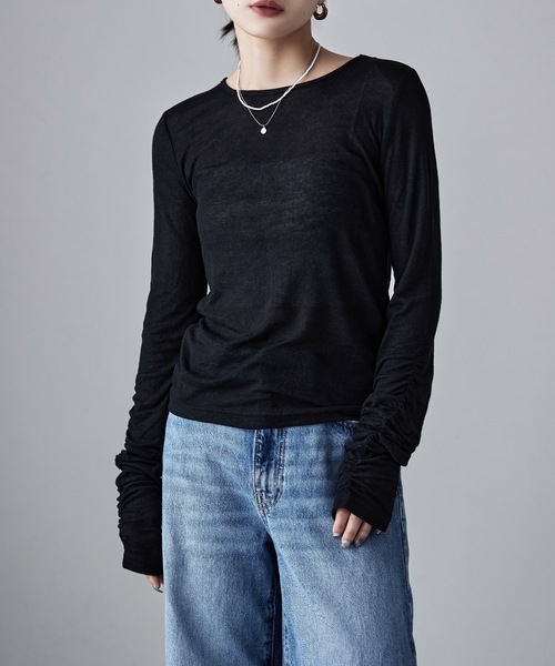 etoll.（エトル）の「フラッフィーシアーシャーリングスリーブトップス（Tシャツ/カットソー・レディース・オレンジ/ブラック/アイボリー/チャコール・M）」の2枚目の写真