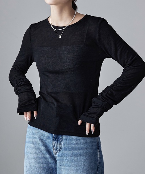 etoll.（エトル）の「フラッフィーシアーシャーリングスリーブトップス（Tシャツ/カットソー・レディース・オレンジ/ブラック/アイボリー/チャコール・M）」の5枚目の写真