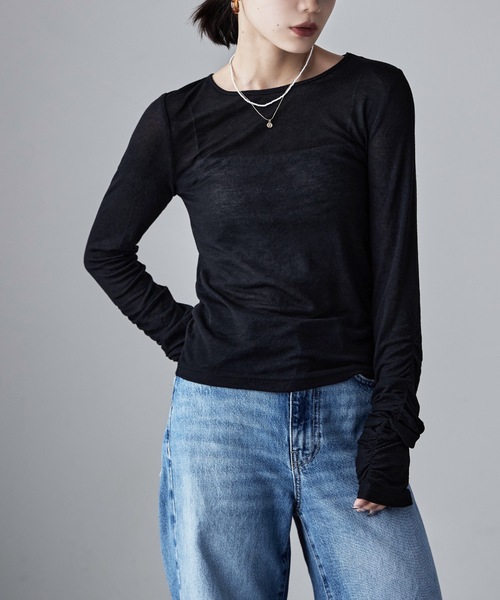 etoll.（エトル）の「フラッフィーシアーシャーリングスリーブトップス（Tシャツ/カットソー・レディース・オレンジ/ブラック/アイボリー/チャコール・M）」の10枚目の写真