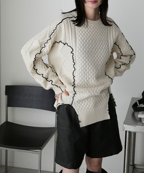【洗える】MIX COLOR SLUB ケーブル ニット 洗える】MIX COLOR SLUB ケーブル ニット / J.PRESS LADIES S