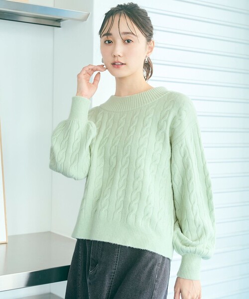 ANY SIS(エニィスィス)の「【洗える】ケーブルAir ニット(ニット/セーター・レディース・オレンジ系/ふじ色系/ライトグリーン系/ネイビー系/アイボリー系・0)」の3枚目の写真