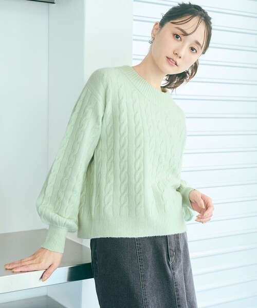ANY SIS(エニィスィス)の「【洗える】ケーブルAir ニット(ニット/セーター・レディース・オレンジ系/ふじ色系/ライトグリーン系/ネイビー系/アイボリー系・0)」の6枚目の写真