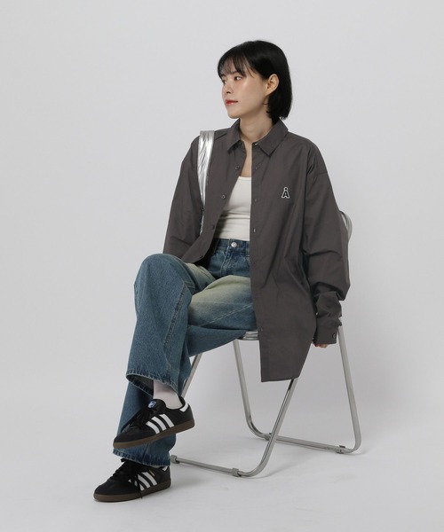 ブラウス シャツ 「UNISEX」ALAND／Aロゴワッペンロングスリーブシャツ レディース メンズ UNISEX】ALAND／Aロゴワッペンロングスリーブシャツ（シャツ