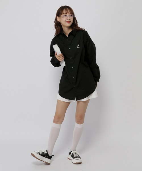 ブラウス シャツ 「UNISEX」ALAND／Aロゴワッペンロングスリーブシャツ レディース メンズ UNISEX】ALAND／Aロゴワッペンロングスリーブシャツ（シャツ