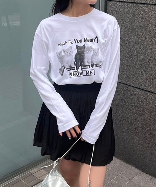 paloma—wool 猫プリント 長袖Tシャツ S paloma wool 猫プリント ネイビー 長袖Tシャツ