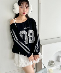 レースナンバリングオフショルスウェット