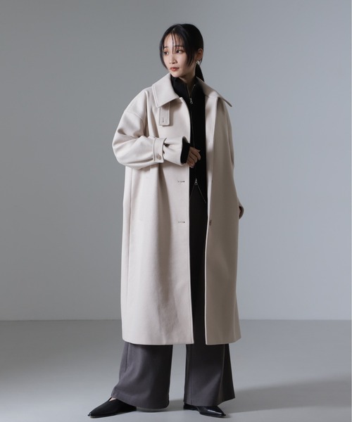 NANO universe（ナノユニバース）の「メルトンジャージースタンドカラーコート（ステンカラーコート・レディース・ダークネイビー/モカ/ライトベージュ・FREE）」の8枚目の写真