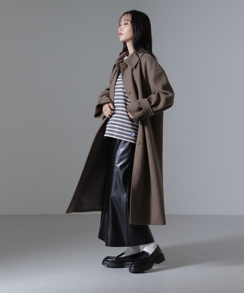 NANO universe（ナノユニバース）の「メルトンジャージースタンドカラーコート（ステンカラーコート・レディース・ダークネイビー/モカ/ライトベージュ・FREE）」の14枚目の写真