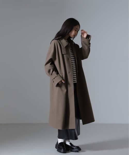 NANO universe（ナノユニバース）の「メルトンジャージースタンドカラーコート（ステンカラーコート・レディース・ダークネイビー/モカ/ライトベージュ・FREE）」の16枚目の写真
